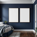 Bedroom Navy Interior Frame Mockup — Plain Square Frame Portrait 2:3 — Perspective View — #04180 | MockupBulk