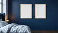 Bedroom Navy Frame Display Mockup — Espresso Frame Landscape 11x14 — Perspective View — #04181 | MockupBulk