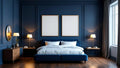 Bedroom Navy Room Scene Mockup — Espresso Frame Portrait 2:3 — Perspective View — #04184 | MockupBulk