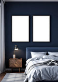 Bedroom Navy Editorial Room Mockup — Espresso Frame Portrait 4:5 — Perspective View — #04185 | MockupBulk