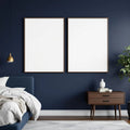 Bedroom Navy Lifestyle Frame Mockup — Plain Square Frame Portrait 2:3 — Perspective View — #04186 | MockupBulk