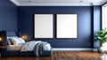 Bedroom Navy High-Res Frame Mockup — Espresso Frame Portrait 2:3 — Perspective View — #04187 | MockupBulk