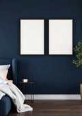 Bedroom Navy Editorial Room Mockup — Espresso Frame Portrait 2:3 — Perspective View — #04188 | MockupBulk