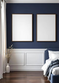 Bedroom Navy Wall Art Mockup — Espresso Frame Portrait 2:3 — Perspective View — #04191 | MockupBulk