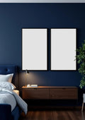 Bedroom Navy Frame Display Mockup — Espresso Frame Portrait 2:3 — Perspective View — #04194 | MockupBulk