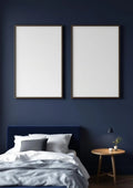 Bedroom Navy Wall Art Mockup — Espresso Frame Portrait 2:3 — Perspective View — #04200 | MockupBulk