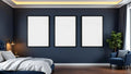 Bedroom Navy Wall Art Mockup — Matte Black Frame Portrait 2:3 — Perspective View — #04205 | MockupBulk