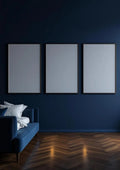 Bedroom Navy Premium Interior Mockup — Matte Black Frame Portrait 4:5 — Perspective View — #04206 | MockupBulk