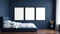 Bedroom Navy Frame Display Mockup — Matte Black Frame Portrait 2:3 — Perspective View — #04208 | MockupBulk