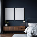 Bedroom Navy Room Scene Mockup — Plain Square Frame Portrait 2:3 — Perspective View — #04210 | MockupBulk