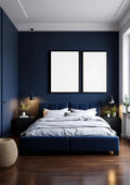 Bedroom Navy Interior Frame Mockup — Matte Black Frame Portrait 2:3 — Perspective View — #04212 | MockupBulk