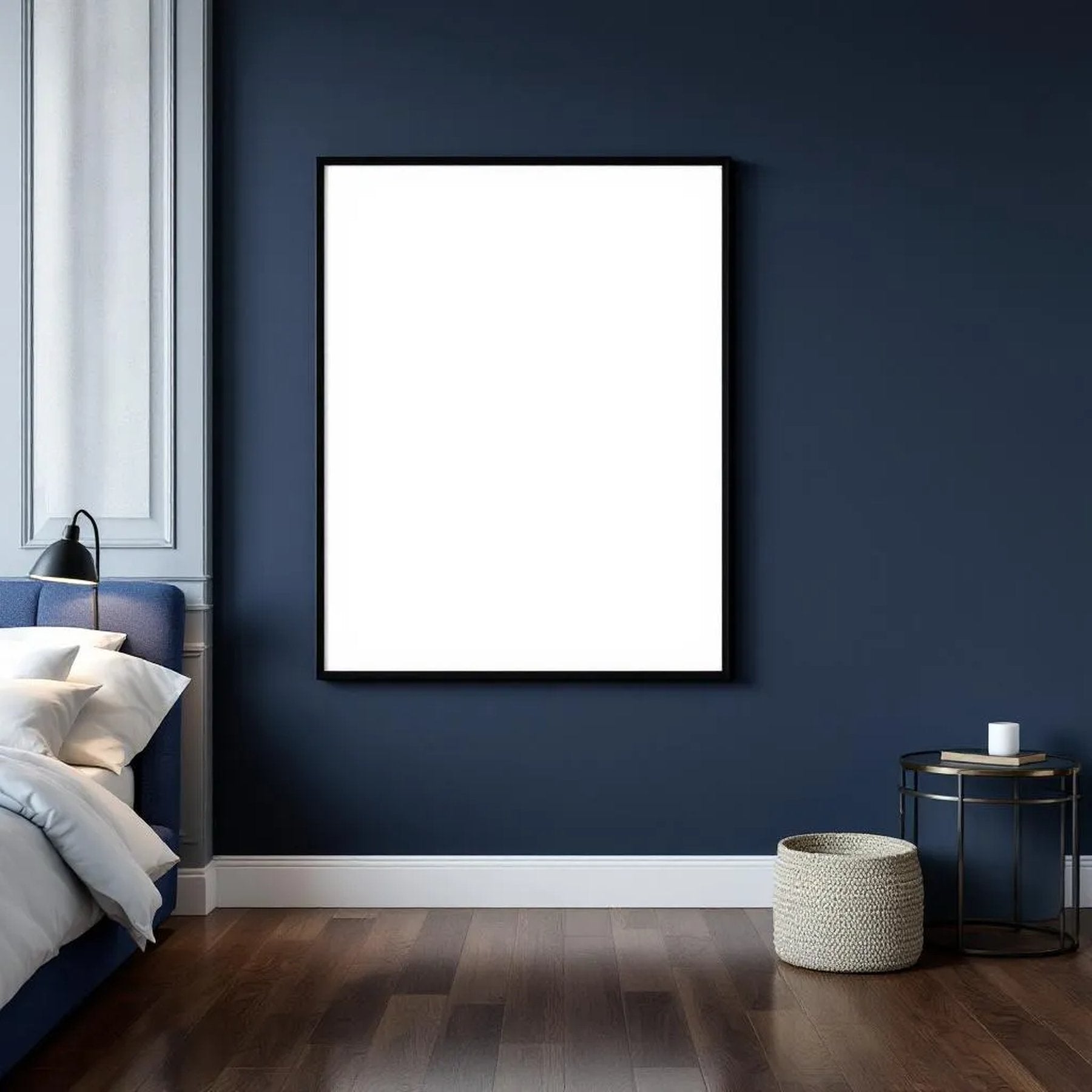 Bedroom Navy Professional Frame Mockup — Plain Square Frame Portrait 2:3 — Perspective View — #04213 | MockupBulk