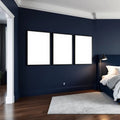 Bedroom Navy Wall Art Mockup — Plain Square Frame Portrait 2:3 — Perspective View — #04216 | MockupBulk