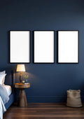 Bedroom Navy Frame Display Mockup — Matte Black Frame Portrait 2:3 — Perspective View — #04218 | MockupBulk