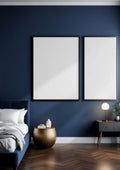 Bedroom Navy Professional Frame Mockup — Matte Black Frame Portrait 2:3 — Perspective View — #04221 | MockupBulk