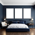 Bedroom Navy Premium Interior Mockup — Plain Square Frame Portrait 2:3 — Perspective View — #04222 | MockupBulk