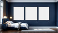 Bedroom Navy Wall Art Mockup — White Frame Portrait 2:3 — Perspective View — #04223 | MockupBulk