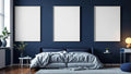 Bedroom Navy Premium Interior Mockup — White Frame Portrait 2:3 — Perspective View — #04226 | MockupBulk