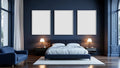 Bedroom Navy Interior Frame Mockup — White Frame Portrait 2:3 — Perspective View — #04229 | MockupBulk