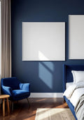 Bedroom Navy Lifestyle Frame Mockup — White Frame Portrait 2:3 — Perspective View — #04230 | MockupBulk
