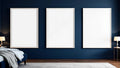 Bedroom Navy Editorial Room Mockup — White Frame Portrait 2:3 — Perspective View — #04232 | MockupBulk