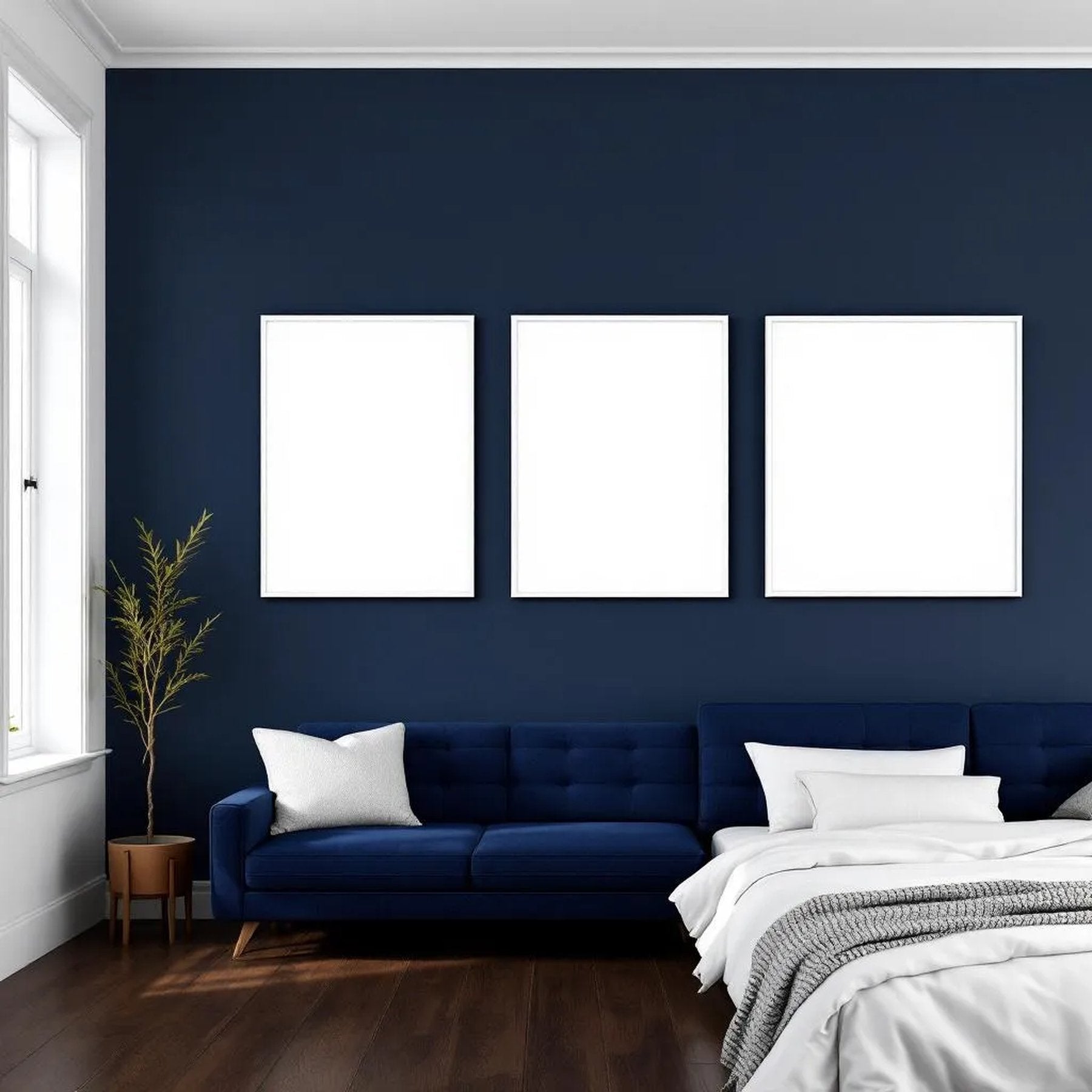 Bedroom Navy High-Res Frame Mockup — Plain Square Frame Portrait 2:3 — Perspective View — #04234 | MockupBulk