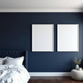 Bedroom Navy Frame Display Mockup — Plain Square Frame Portrait 2:3 — Perspective View — #04237 | MockupBulk