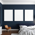 Bedroom Navy High-Res Frame Mockup — Plain Square Frame Portrait 5:7 — Perspective View — #04240 | MockupBulk