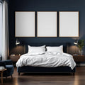 Bedroom Navy Interior Frame Mockup — Plain Square Frame Portrait 2:3 — Perspective View — #04243 | MockupBulk