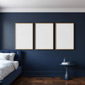 Bedroom Navy Interior Frame Mockup — Plain Square Frame Portrait 2:3 — Perspective View — #04246 | MockupBulk
