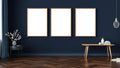 Bedroom Navy High-Res Frame Mockup — Natural Oak Frame Portrait 5:7 — Perspective View — #04247 | MockupBulk