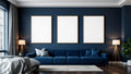 Bedroom Navy Lifestyle Frame Mockup — Natural Oak Frame Portrait 2:3 — Perspective View — #04250 | MockupBulk