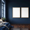 Bedroom Navy Wall Art Mockup — Plain Square Frame Portrait 5:7 — Perspective View — #04252 | MockupBulk