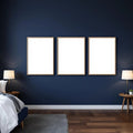 Bedroom Navy Editorial Room Mockup — Plain Square Frame Portrait 5:7 — Perspective View — #04255 | MockupBulk
