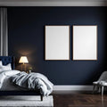 Bedroom Navy Professional Frame Mockup — Plain Square Frame A-Series (A4 / A3) — Perspective View — #04264 | MockupBulk
