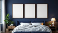 Bedroom Navy Premium Interior Mockup — Walnut Frame Portrait 2:3 — Perspective View — #04265 | MockupBulk