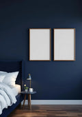 Bedroom Navy Styled Room Mockup — Walnut Frame Portrait 2:3 — Perspective View — #04266 | MockupBulk