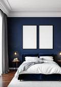 Bedroom Navy Interior Frame Mockup — Walnut Frame Portrait 2:3 — Perspective View — #04272 | MockupBulk