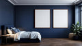 Bedroom Navy High-Res Frame Mockup — Walnut Frame Portrait 4:5 — Perspective View — #04274 | MockupBulk