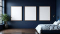 Bedroom Navy Lifestyle Frame Mockup — Walnut Frame Portrait 4:5 — Perspective View — #04277 | MockupBulk