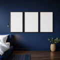 Bedroom Navy High-Res Frame Mockup — Plain Square Frame Portrait 2:3 — Perspective View — #04279 | MockupBulk