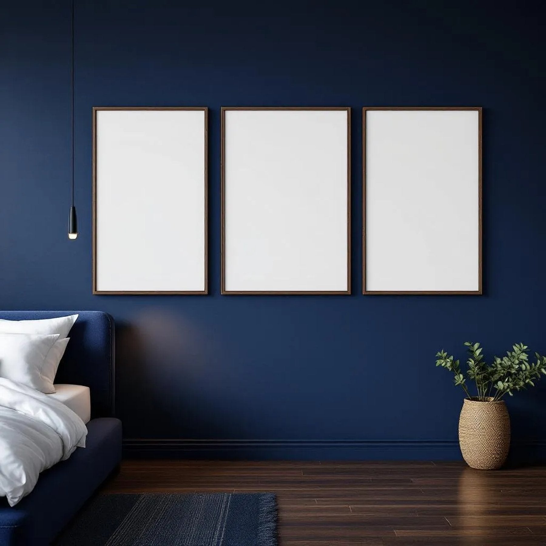 Bedroom Navy High-Res Frame Mockup — Plain Square Frame Portrait 2:3 — Perspective View — #04279 | MockupBulk