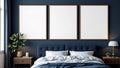 Bedroom Navy Styled Room Mockup — Walnut Frame Square 1:1 — Perspective View — #04283 | MockupBulk
