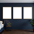 Bedroom Navy Lifestyle Frame Mockup — Plain Square Frame Portrait 5:7 — Perspective View — #04288 | MockupBulk