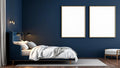 Bedroom Navy Styled Room Mockup — Gold Frame Portrait 2:3 — Perspective View — #04289 | MockupBulk