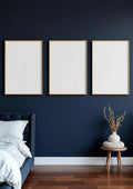 Bedroom Navy Lifestyle Frame Mockup — Gold Frame Portrait 2:3 — Perspective View — #04290 | MockupBulk