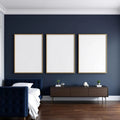 Bedroom Navy Lifestyle Frame Mockup — Plain Square Frame Portrait 2:3 — Perspective View — #04291 | MockupBulk