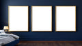 Bedroom Navy Wall Art Mockup — Gold Frame Landscape 11x14 — Perspective View — #04292 | MockupBulk