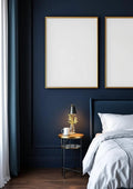 Bedroom Navy Lifestyle Frame Mockup — Gold Frame Portrait 2:3 — Perspective View — #04293 | MockupBulk
