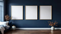 Bedroom Navy Frame Display Mockup — Gold Frame Portrait 2:3 — Perspective View — #04295 | MockupBulk